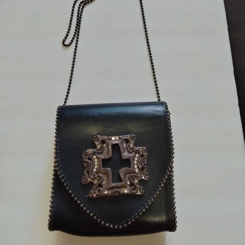 Leather Rock Bag with metal cross